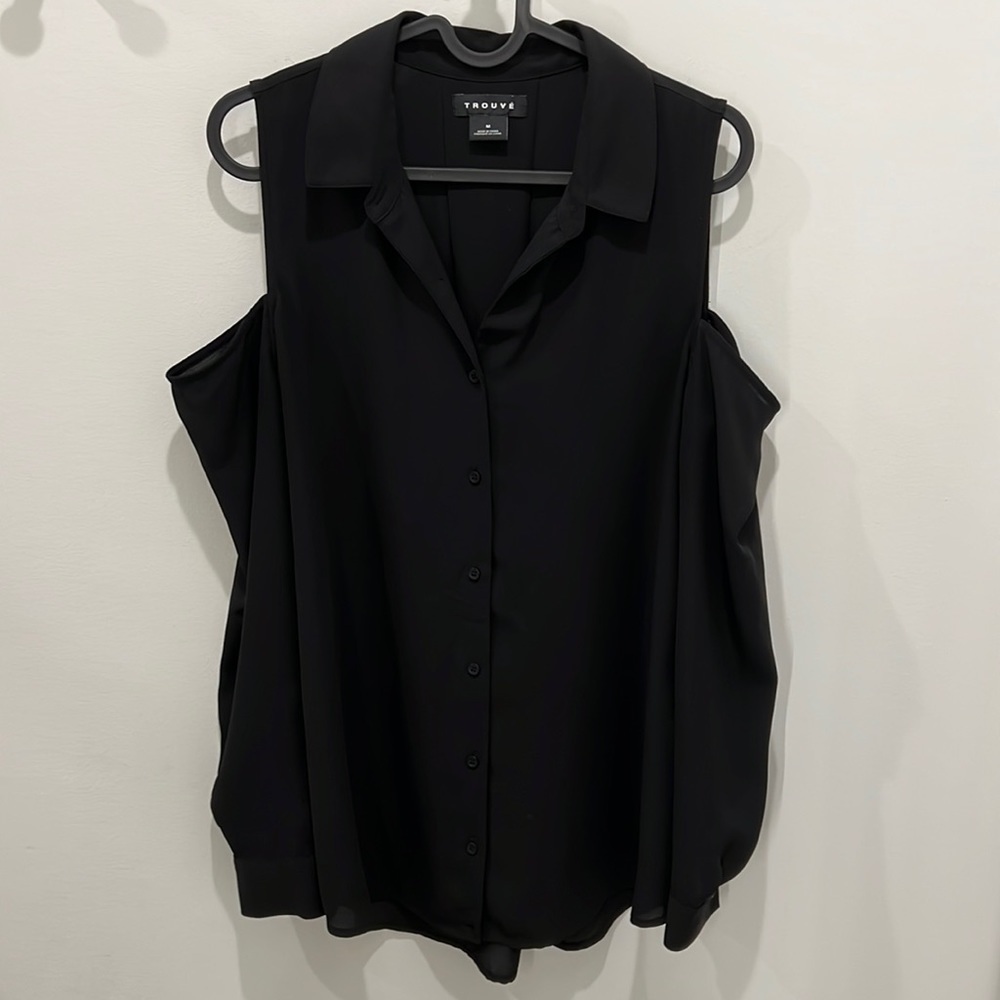 Trouve Cold Shoulder Black Blouse Top